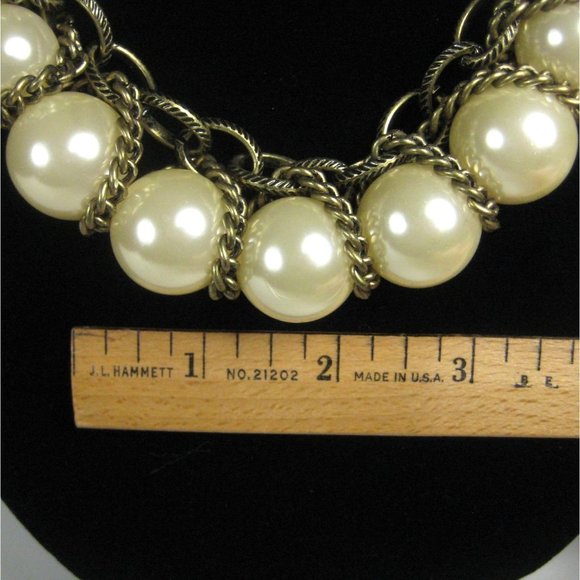 Imitation Pearl Necklace 20 Inch Goldtone Chain Statement Party Graduating - Picture 6 of 9
